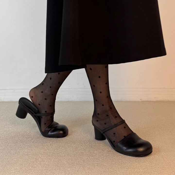 Olara Genuine Leather Round Toe Mule Heels