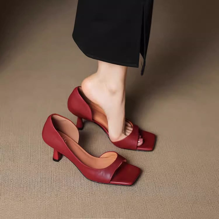 Avela Genuine Leather Open-Toe Heels