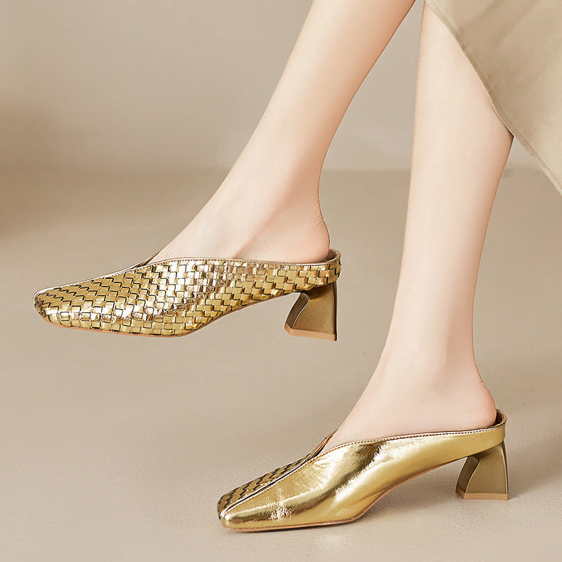 Luna Genuine Leather Sculpted Mule Heels