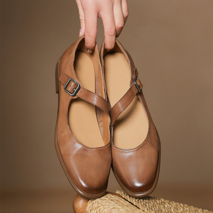 Remy Genuine Leather Almond Toe Mary Jane Flats