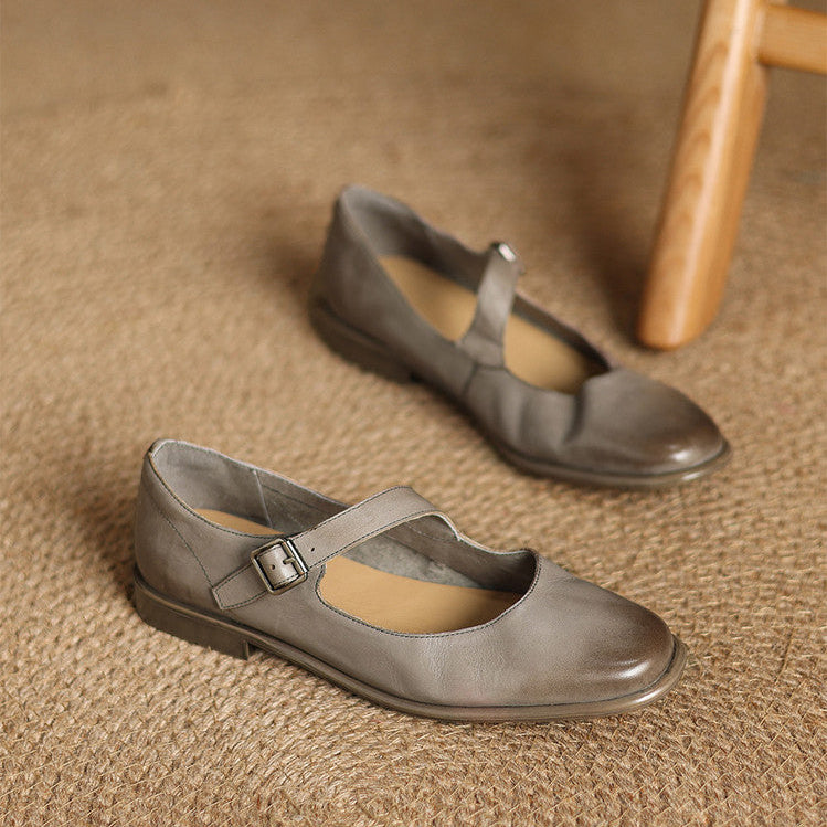 Remy Genuine Leather Almond Toe Mary Jane Flats