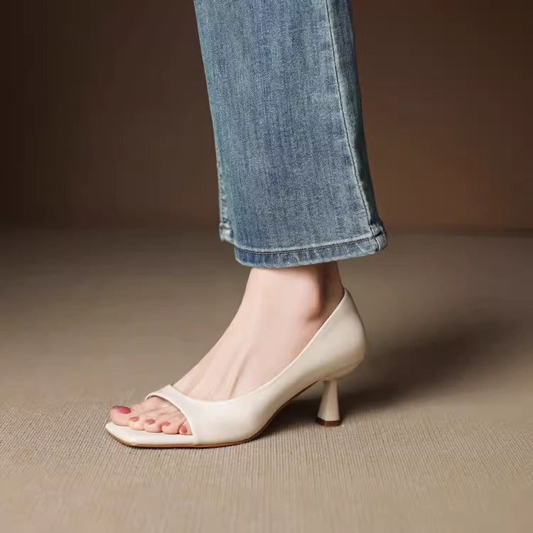 Avela Genuine Leather Open-Toe Heels