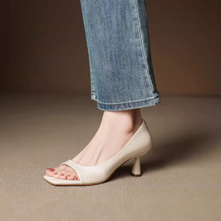Avela Genuine Leather Open-Toe Heels