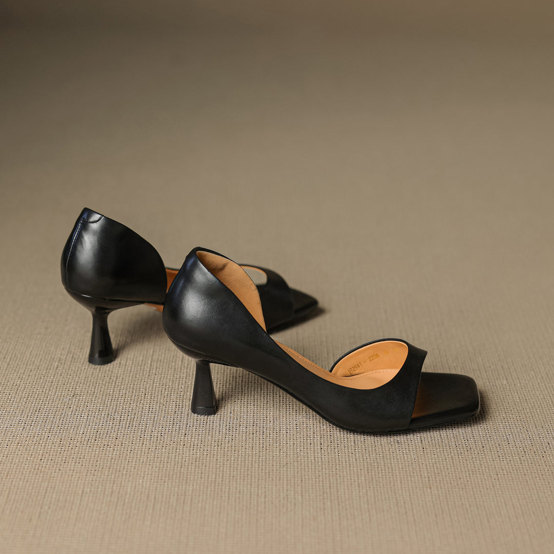 Avela Genuine Leather Open-Toe Heels