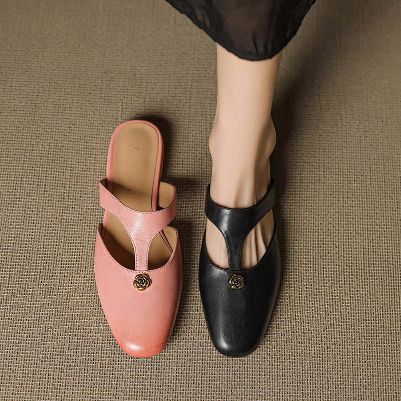 Roslyn Genuine Leather T-Strap Mules