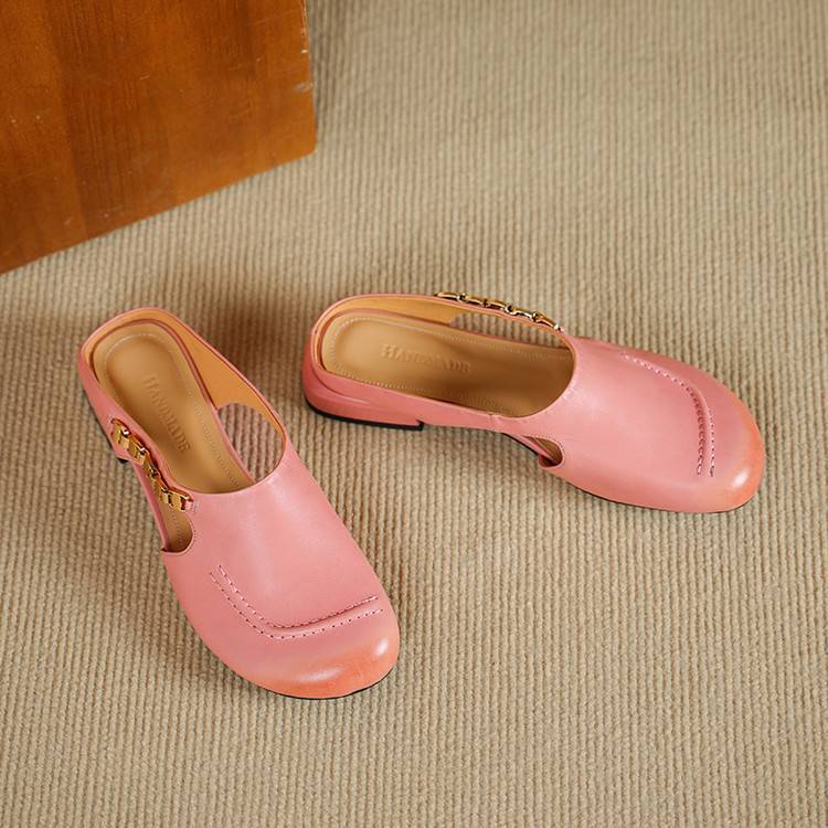 Amora Genuine Leather Round-Toe Mules