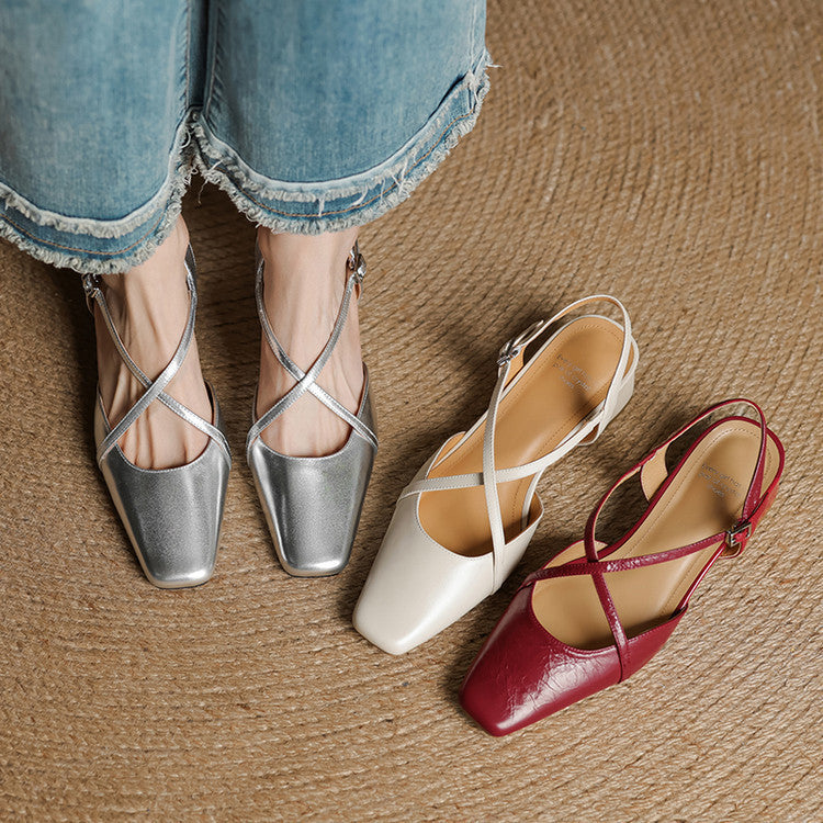 Klea Genuine Leather Cross-Strap Slingback Heels