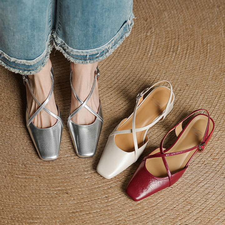 Klea Genuine Leather Cross-Strap Slingback Heels