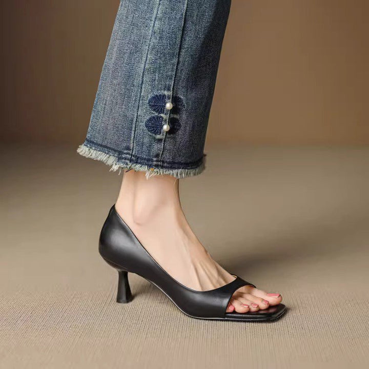 Avela Genuine Leather Open-Toe Heels