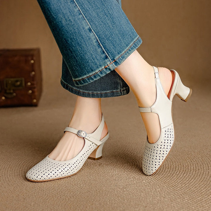 Bela Genuine Leather Hollow-Out Slingback Heels