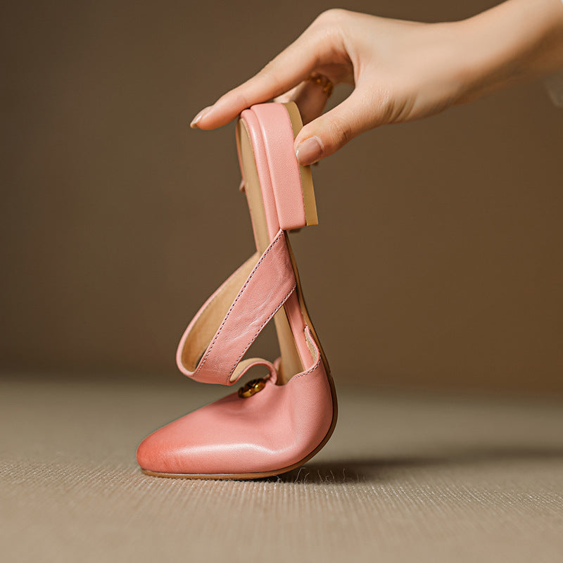 Roslyn Genuine Leather T-Strap Mules