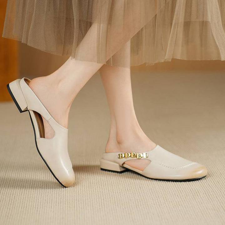 Amora Genuine Leather Round-Toe Mules
