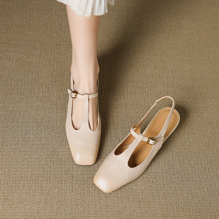 Reve Genuine Leather T-Strap Heels