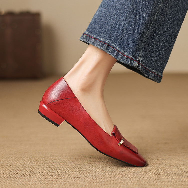 Selor Genuine Leather Square-Toe Pumps