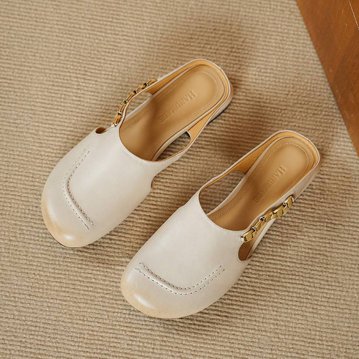Amora Genuine Leather Round-Toe Mules