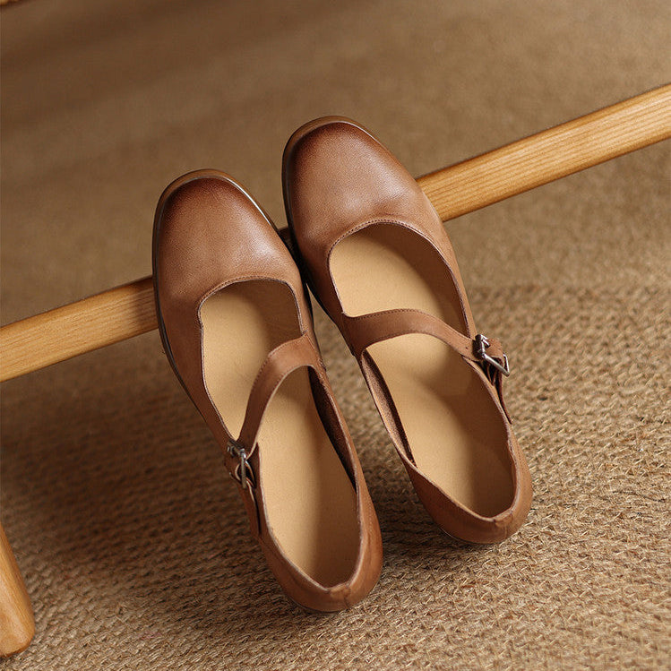 Remy Genuine Leather Almond Toe Mary Jane Flats