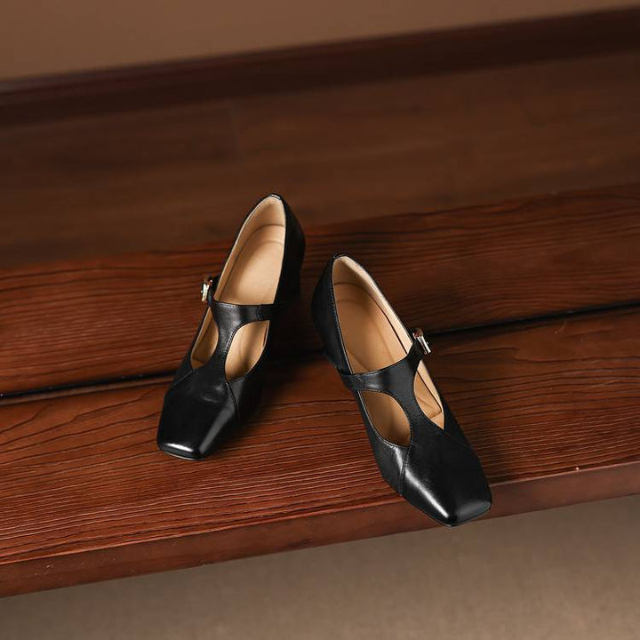 Veyla Square-Toe Genuine Leather Heels