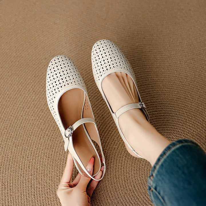Bela Genuine Leather Hollow-Out Slingback Heels