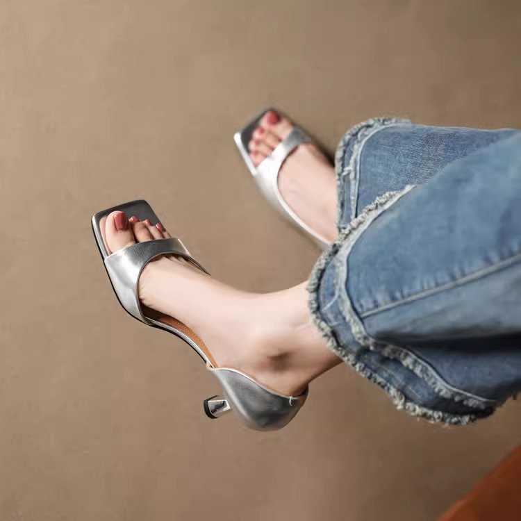 Avela Genuine Leather Open-Toe Heels