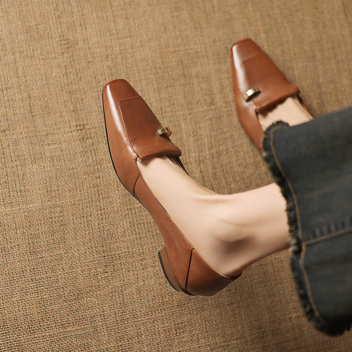 Selor Genuine Leather Square-Toe Pumps