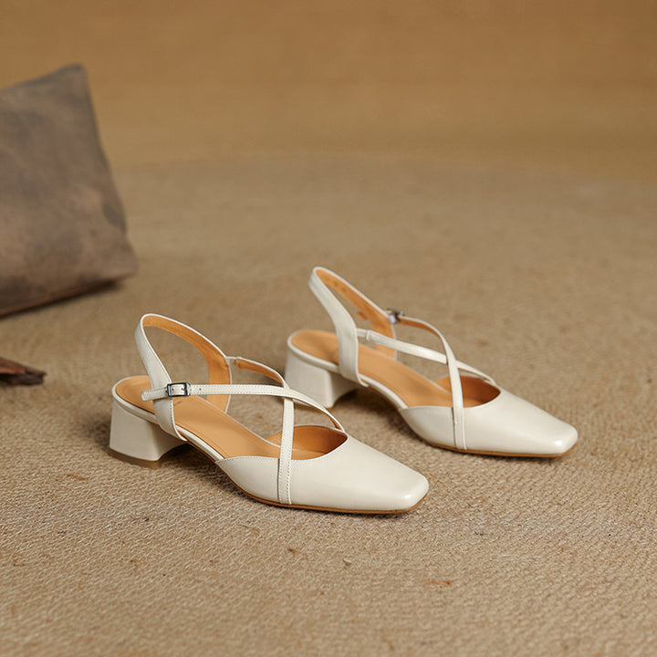 Klea Genuine Leather Cross-Strap Slingback Heels