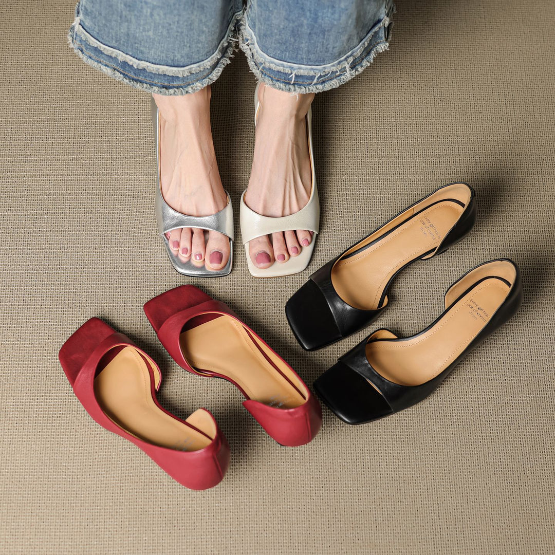 Avela Genuine Leather Open-Toe Heels
