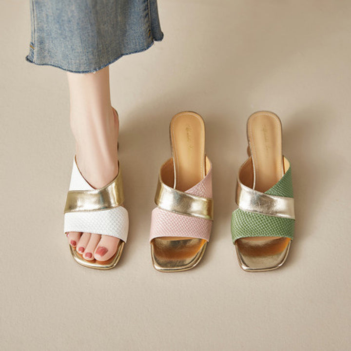 Myla Genuine Leather Open Toe Mule Sandals
