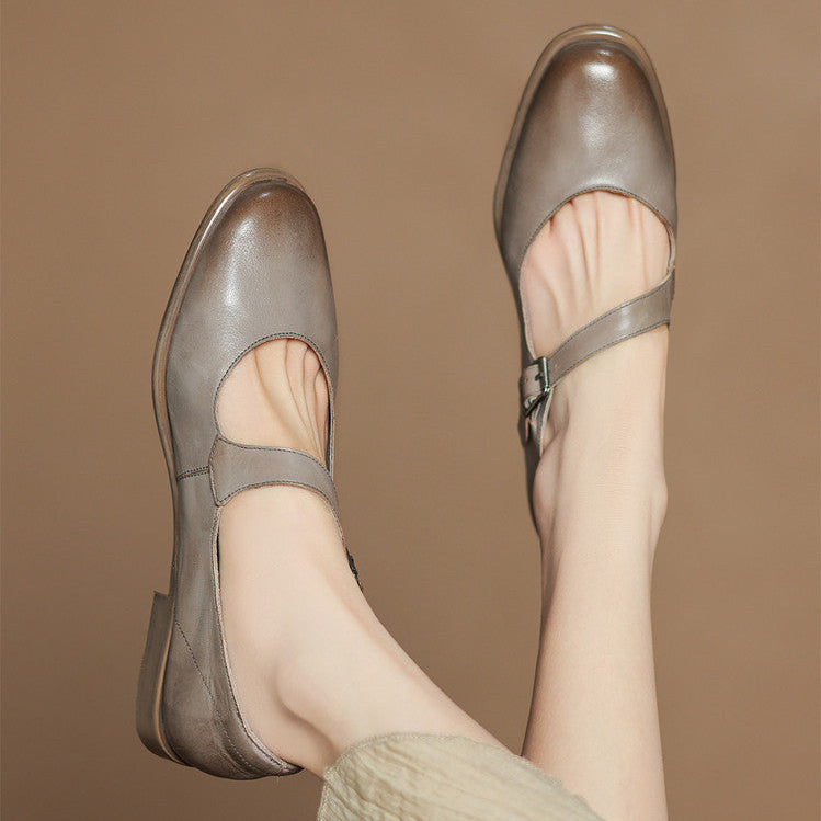 Remy Genuine Leather Almond Toe Mary Jane Flats