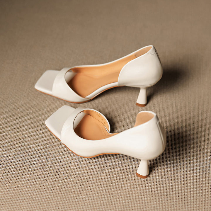 Avela Genuine Leather Open-Toe Heels