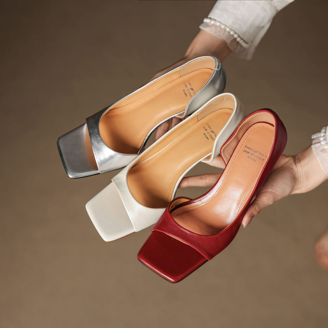 Avela Genuine Leather Open-Toe Heels
