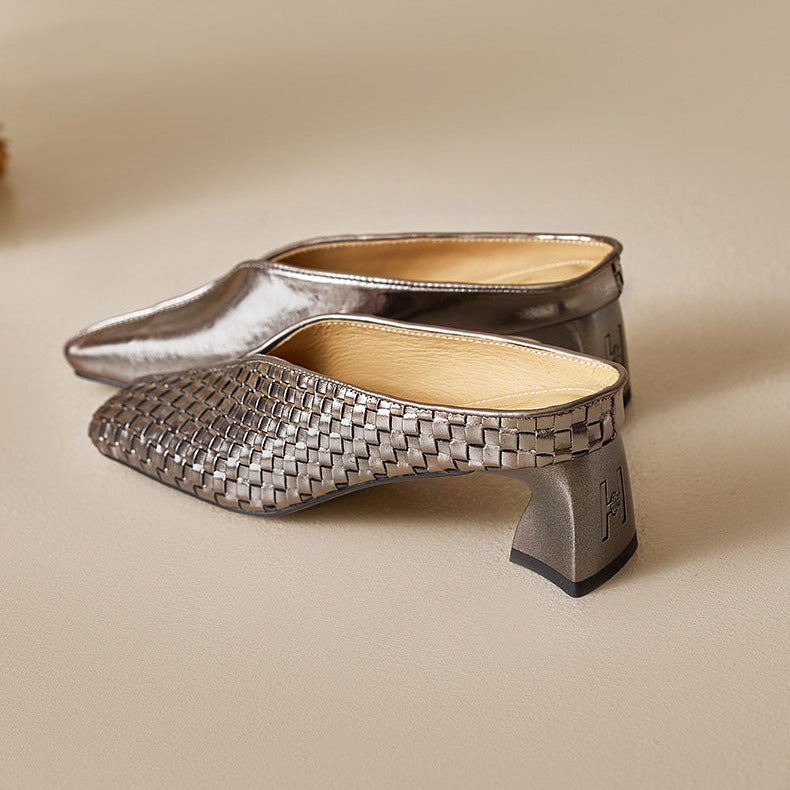 Luna Genuine Leather Sculpted Mule Heels