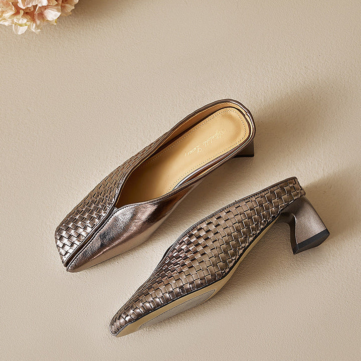 Luna Genuine Leather Sculpted Mule Heels