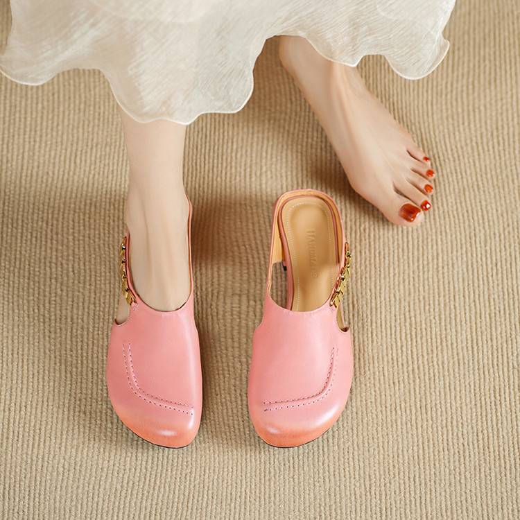Amora Genuine Leather Round-Toe Mules