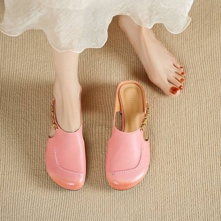 Amora Genuine Leather Round-Toe Mules