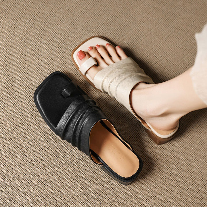 Evora Genuine Leather Toe-Loop Slide Sandals