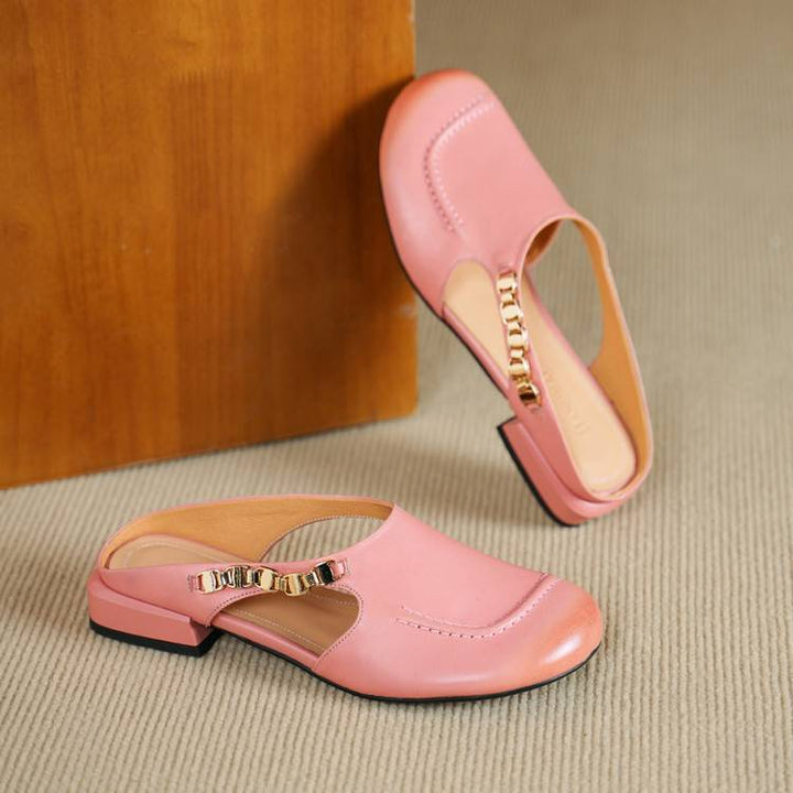 Amora Genuine Leather Round-Toe Mules