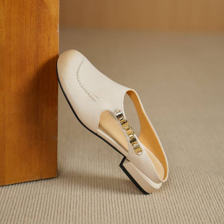 Amora Genuine Leather Round-Toe Mules