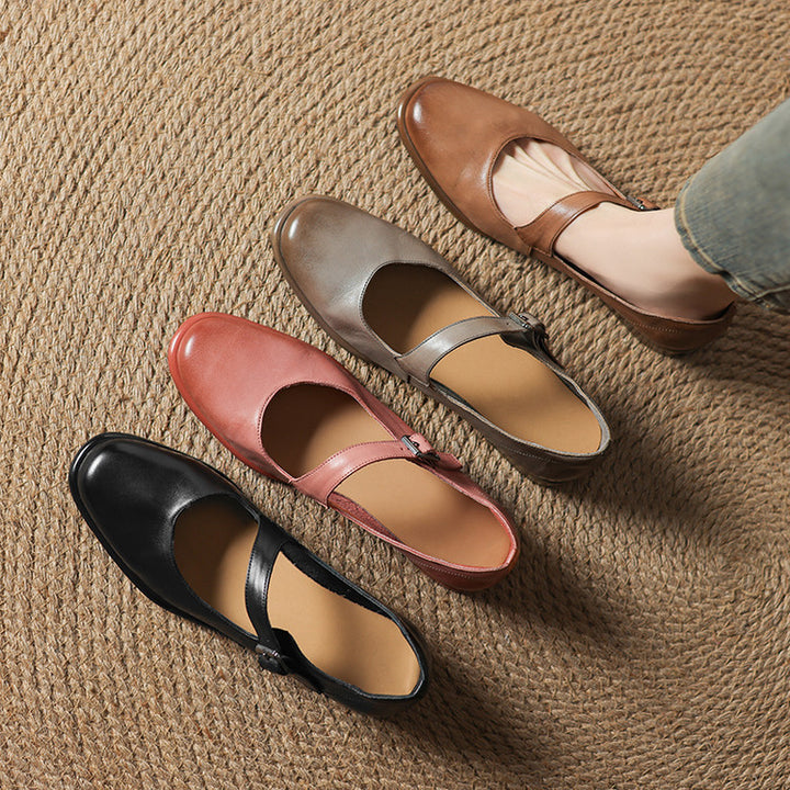 Remy Genuine Leather Almond Toe Mary Jane Flats