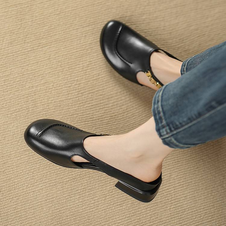 Amora Genuine Leather Round-Toe Mules