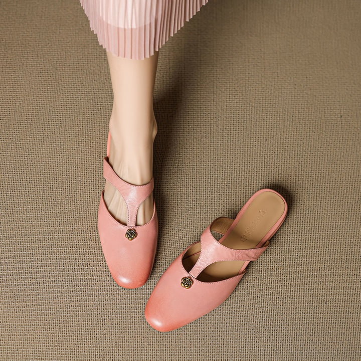 Roslyn Genuine Leather T-Strap Mules