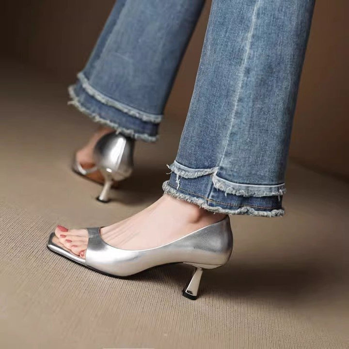 Avela Genuine Leather Open-Toe Heels