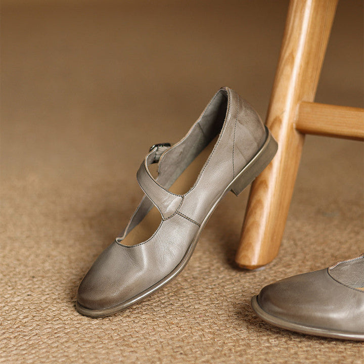 Remy Genuine Leather Almond Toe Mary Jane Flats