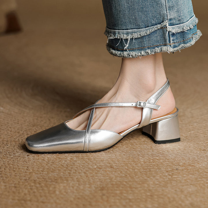 Klea Genuine Leather Cross-Strap Slingback Heels