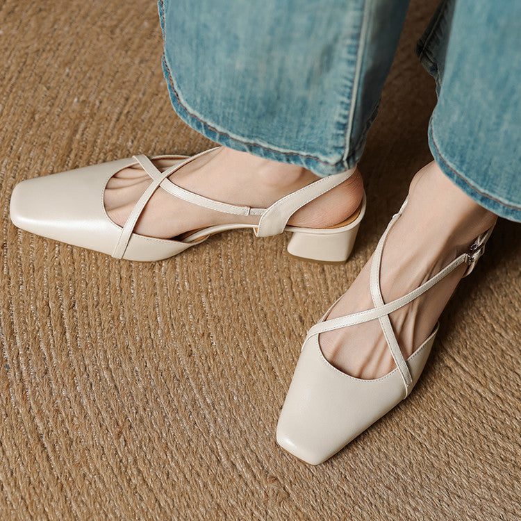 Klea Genuine Leather Cross-Strap Slingback Heels
