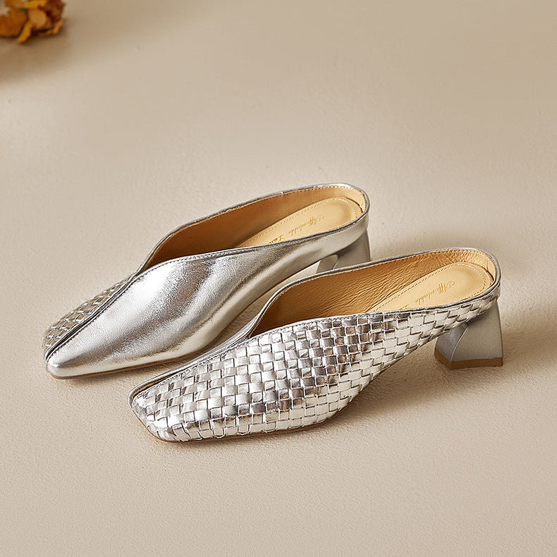 Luna Genuine Leather Sculpted Mule Heels