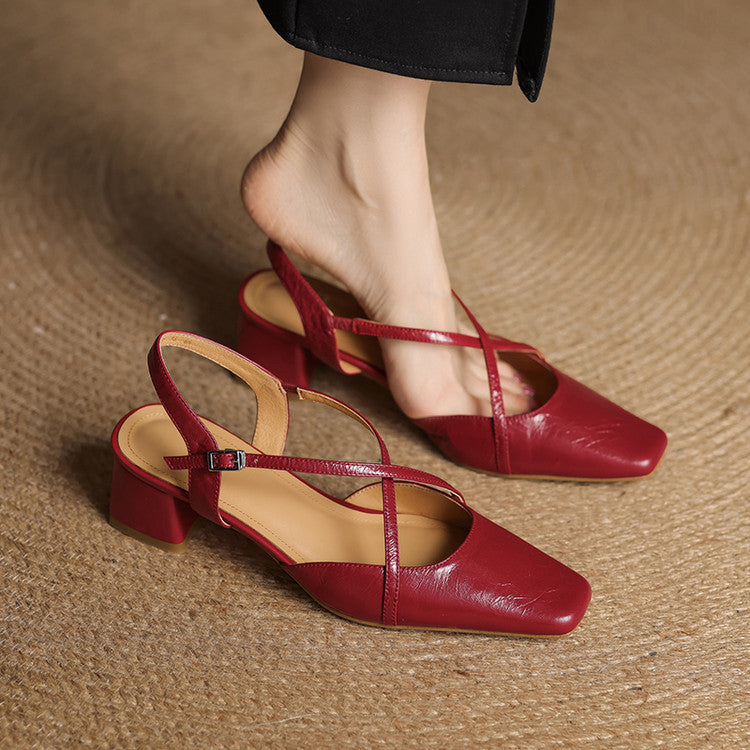 Klea Genuine Leather Cross-Strap Slingback Heels