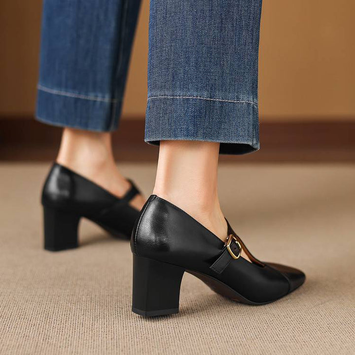 Veyla Square-Toe Genuine Leather Heels