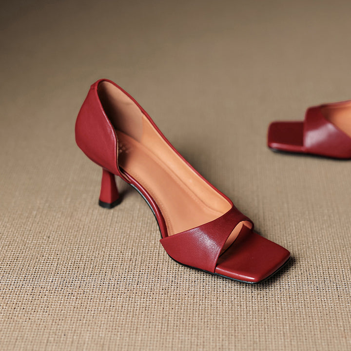 Avela Genuine Leather Open-Toe Heels