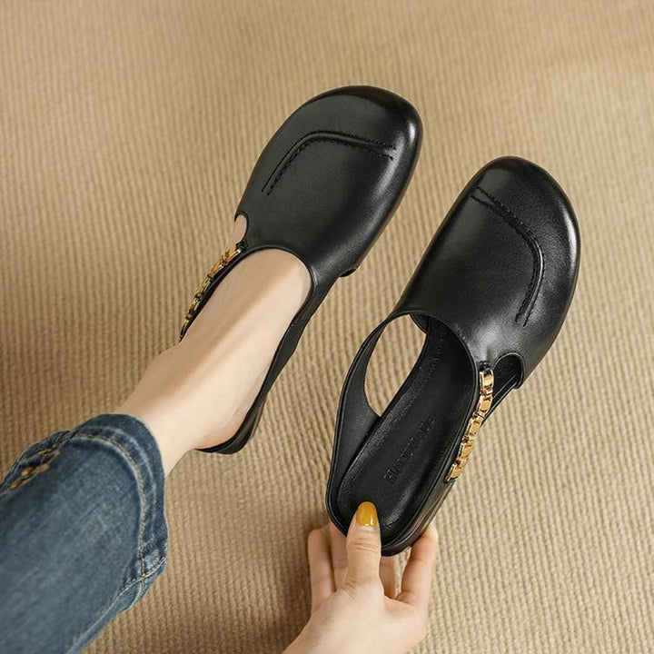 Amora Genuine Leather Round-Toe Mules