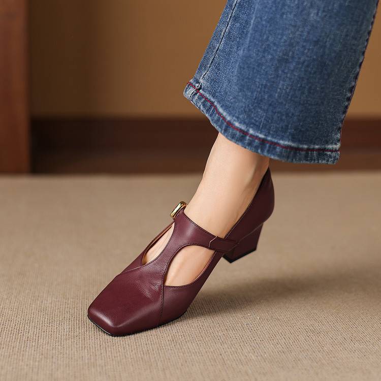 Veyla Square-Toe Genuine Leather Heels